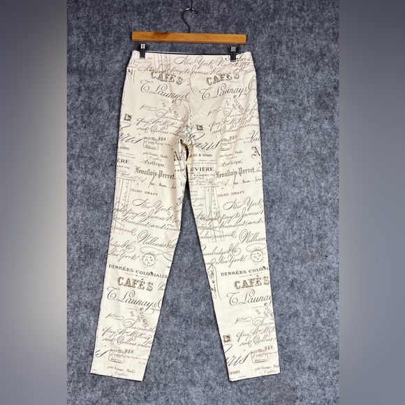 Krazy Larry Beige & BrownCursive Skinny Pants Pull-OnStretch Size 6 - Picture 4 of 12